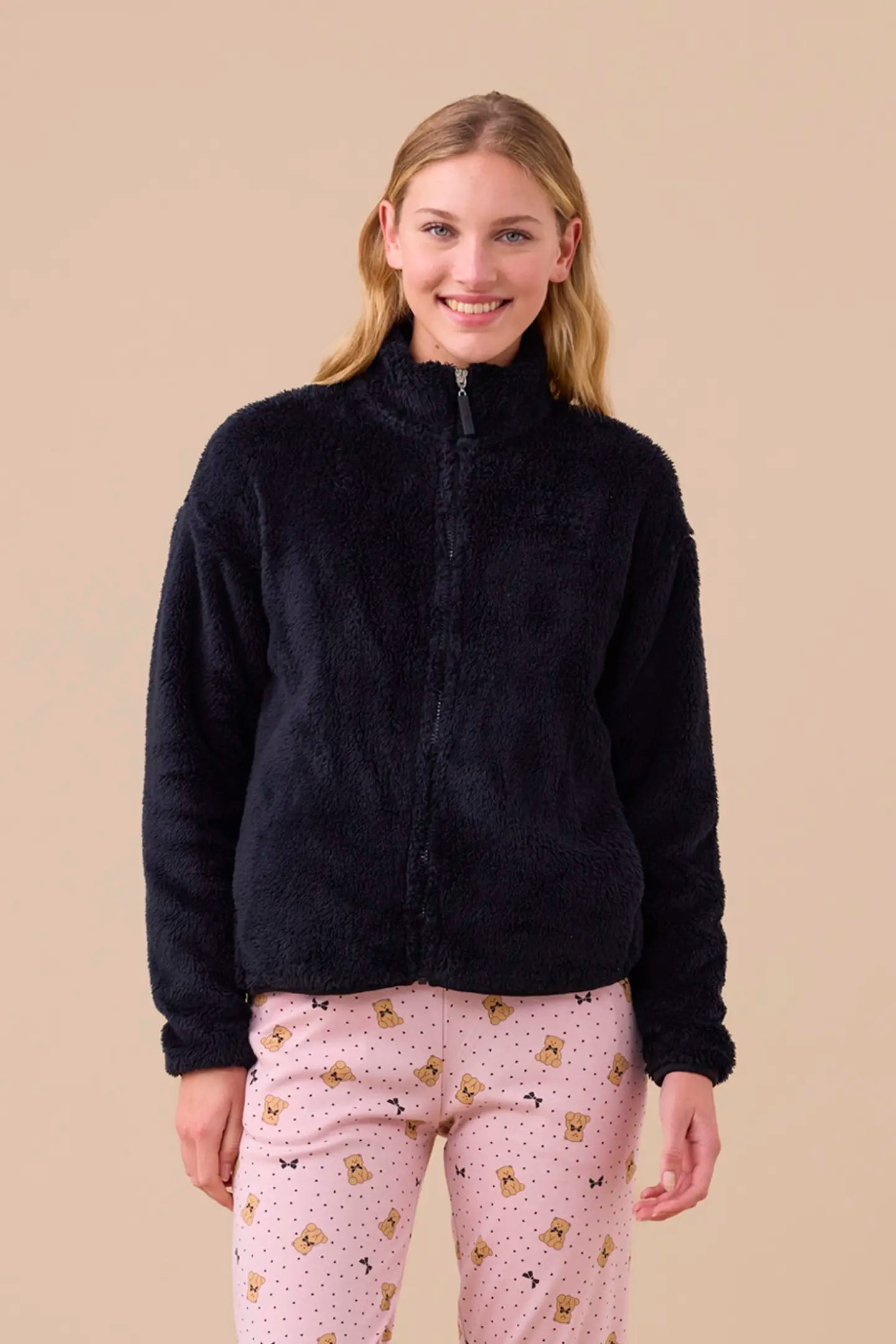 Noidinotte Giacca Donna in Eco-Pelliccia con Collo Alto e Zip Pile