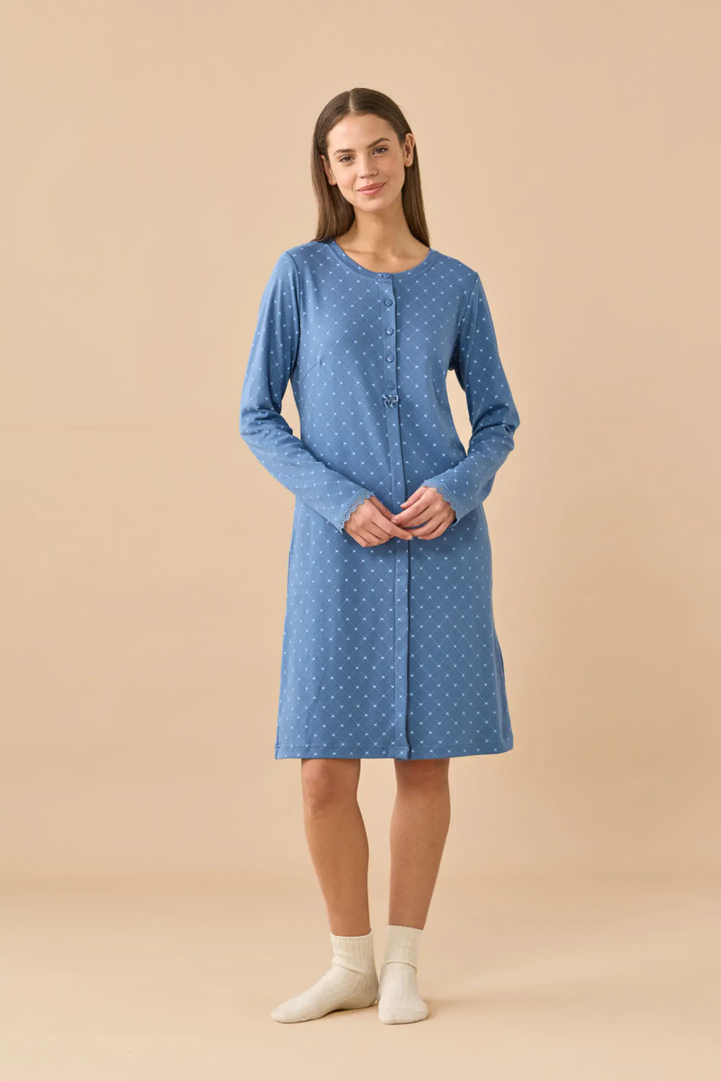 Camicia da Notte Donna in Caldo Cotone con Abbottonatura Frontale Articolo Cuore - Noidinotte