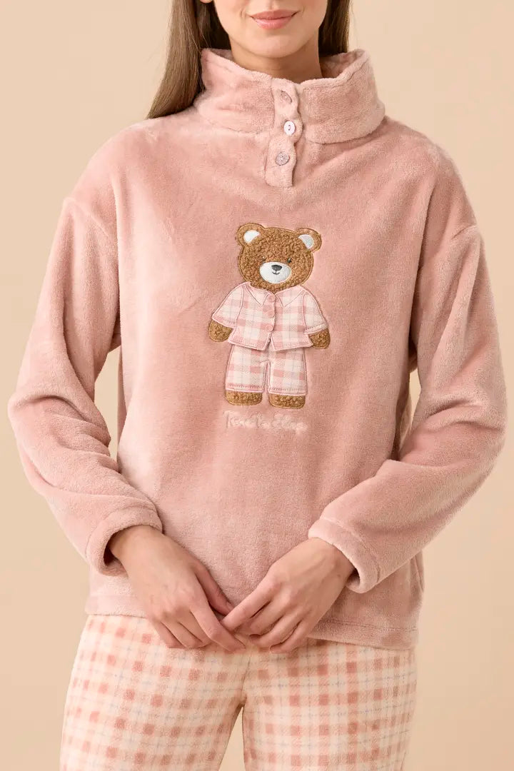 Pigiama Donna Coral Fleece Funny Tartan Rosa dettaglio 2