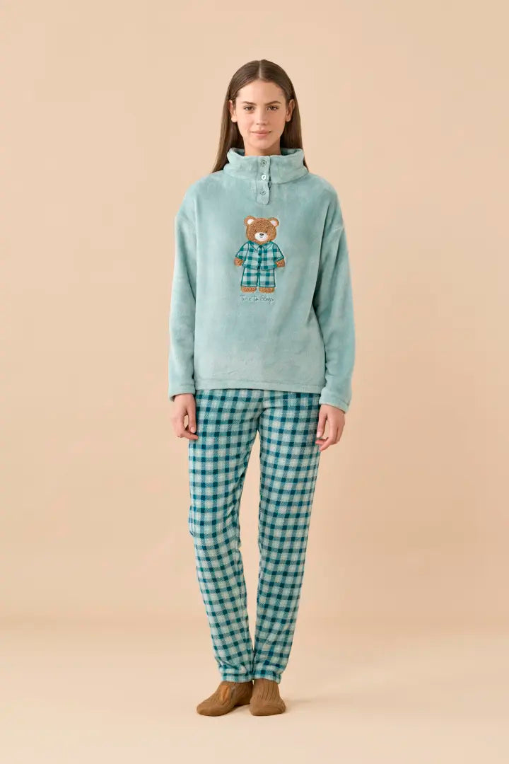 Pigiama Donna Coral Fleece Funny Tartan Verde