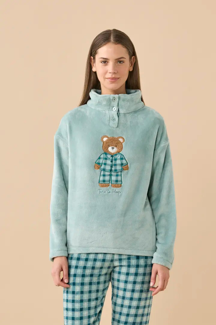 Pigiama Donna Coral Fleece Funny Tartan Verde dettaglio