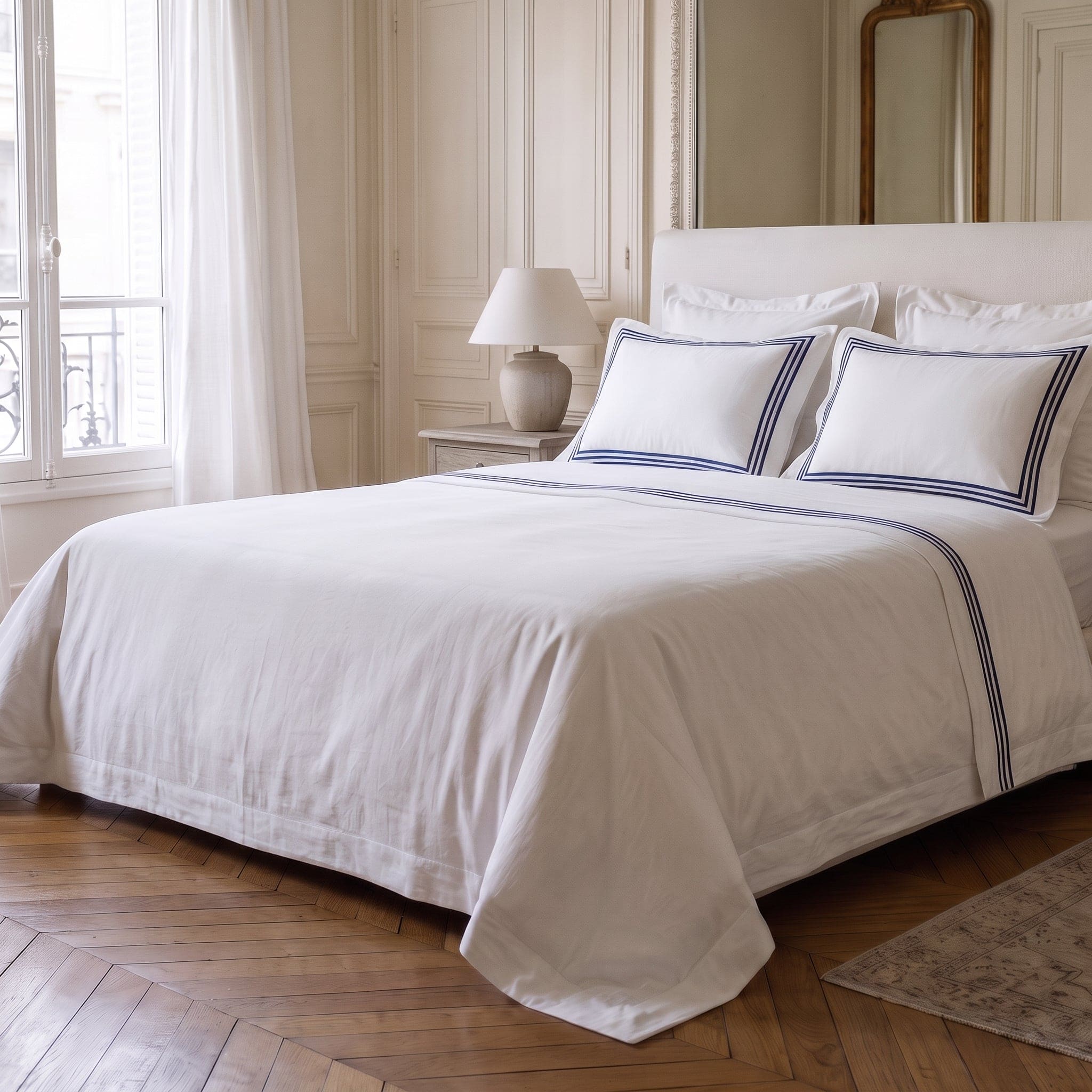 Completo Lenzuola Luxury Satin Ricamato Daunex – 250x300 + 180x200 + 2 Federe 51x81 – 100% Cotone Satin Raso 60