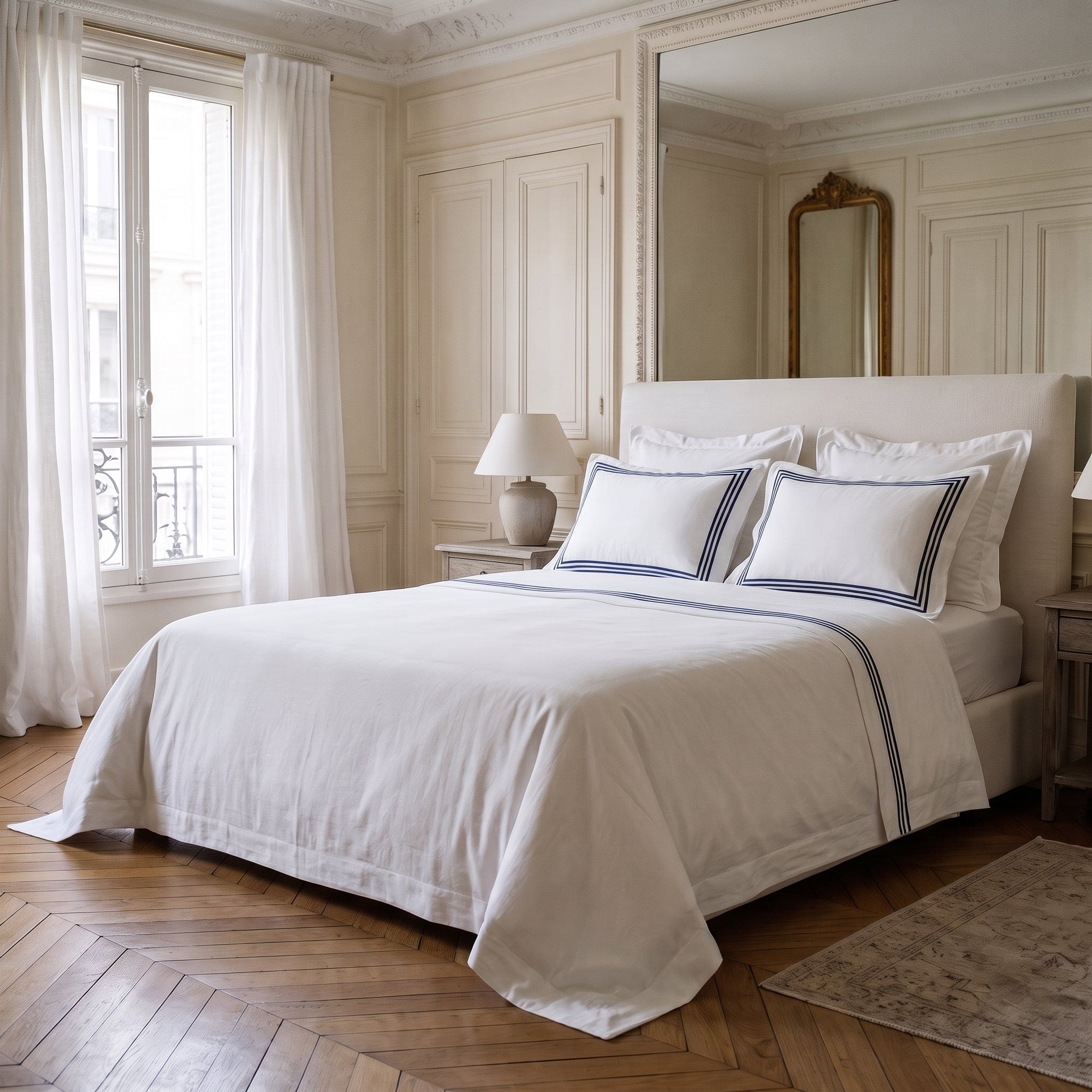 Completo Lenzuola Luxury Satin Ricamato Daunex – 250x300 + 180x200 + 2 Federe 51x81 – 100% Cotone Satin Raso 60