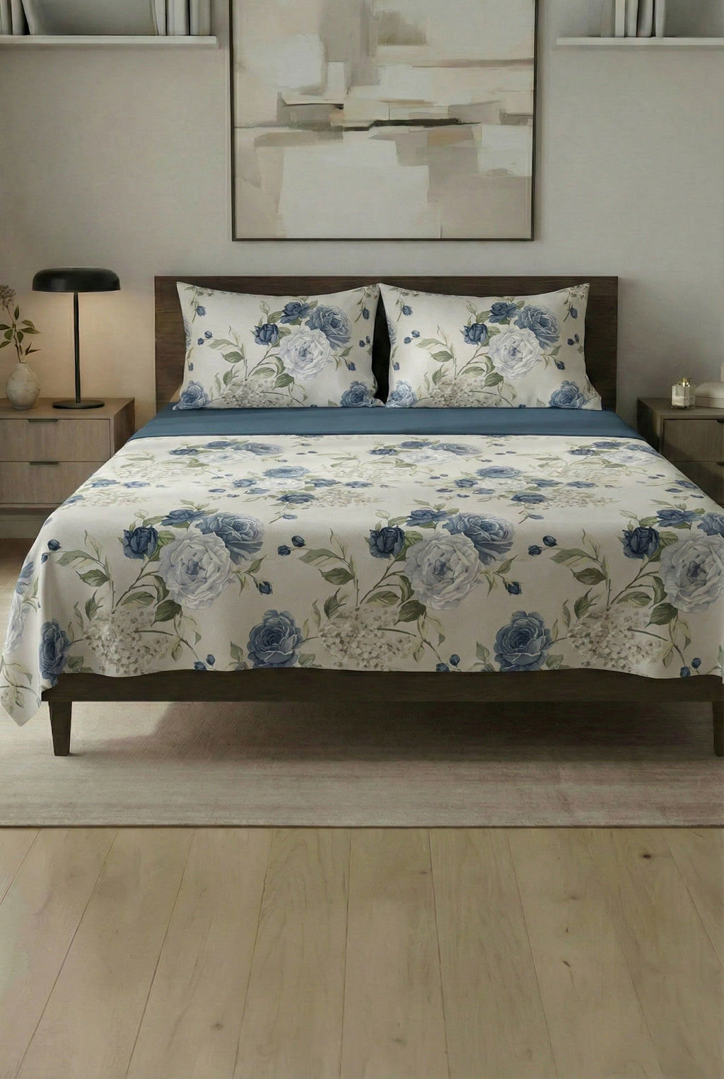 Completo letto Sanderson Daltex colore Polonio – cotone naturale floreale 100% Made in Italy
