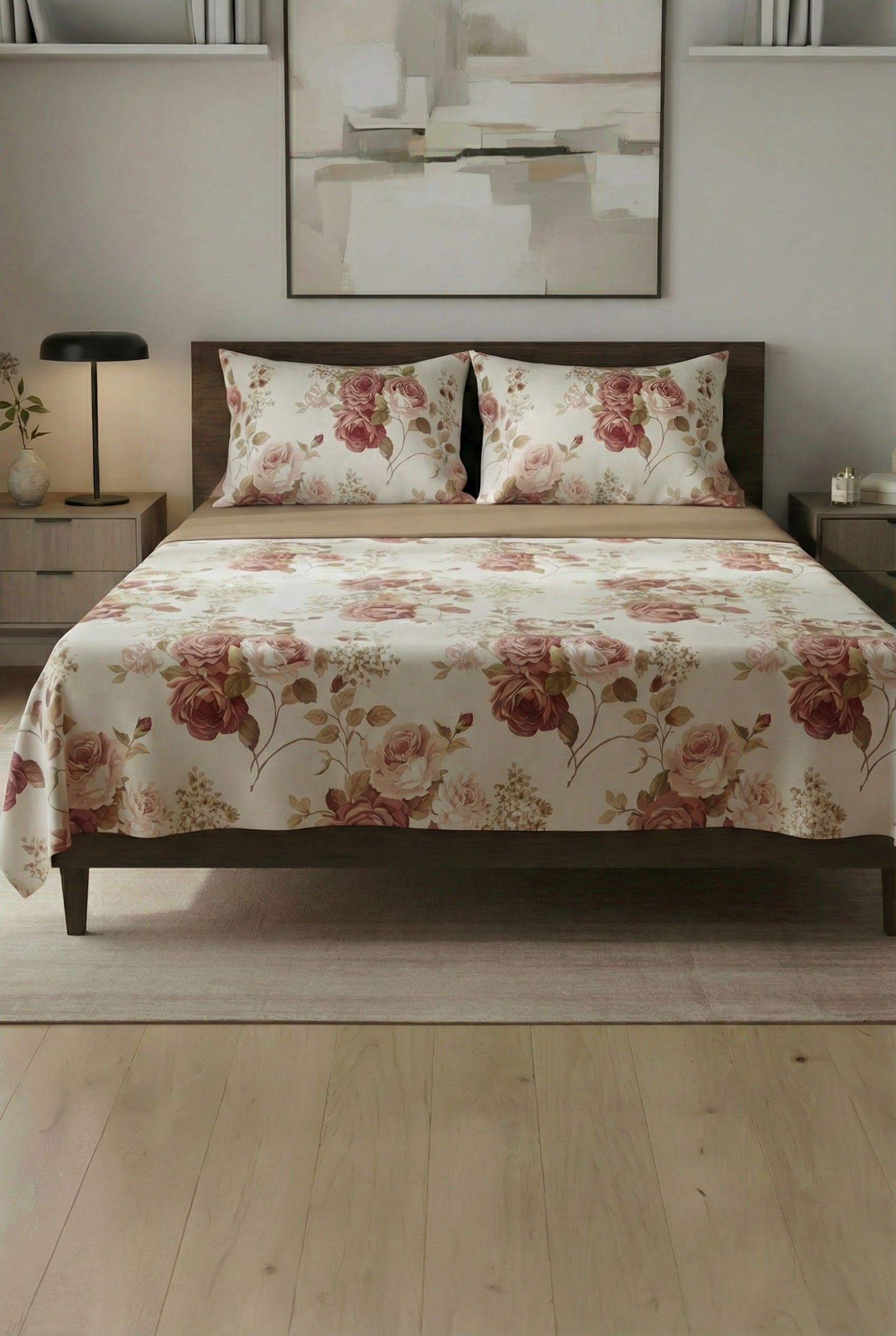 Completo letto Sanderson Daltex colore Sabbia – cotone naturale floreale 100% Made in Italy