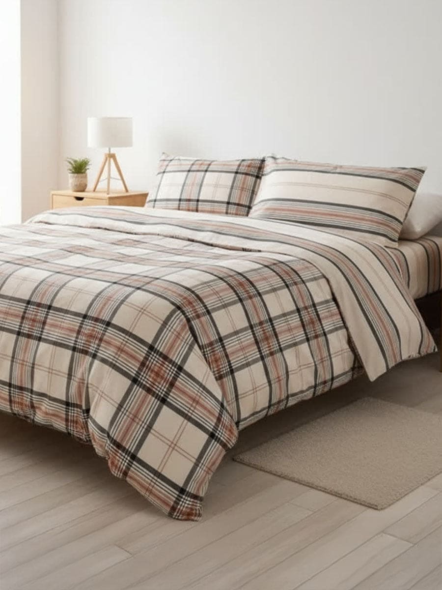 Completo Letto In Percalle Di Puro Cotone 200TC Tinto In Filo York - Daunex