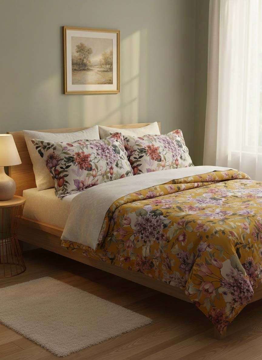 Copripiumino 100% Cotone Percalle Stampato Dhalia - Mirabello