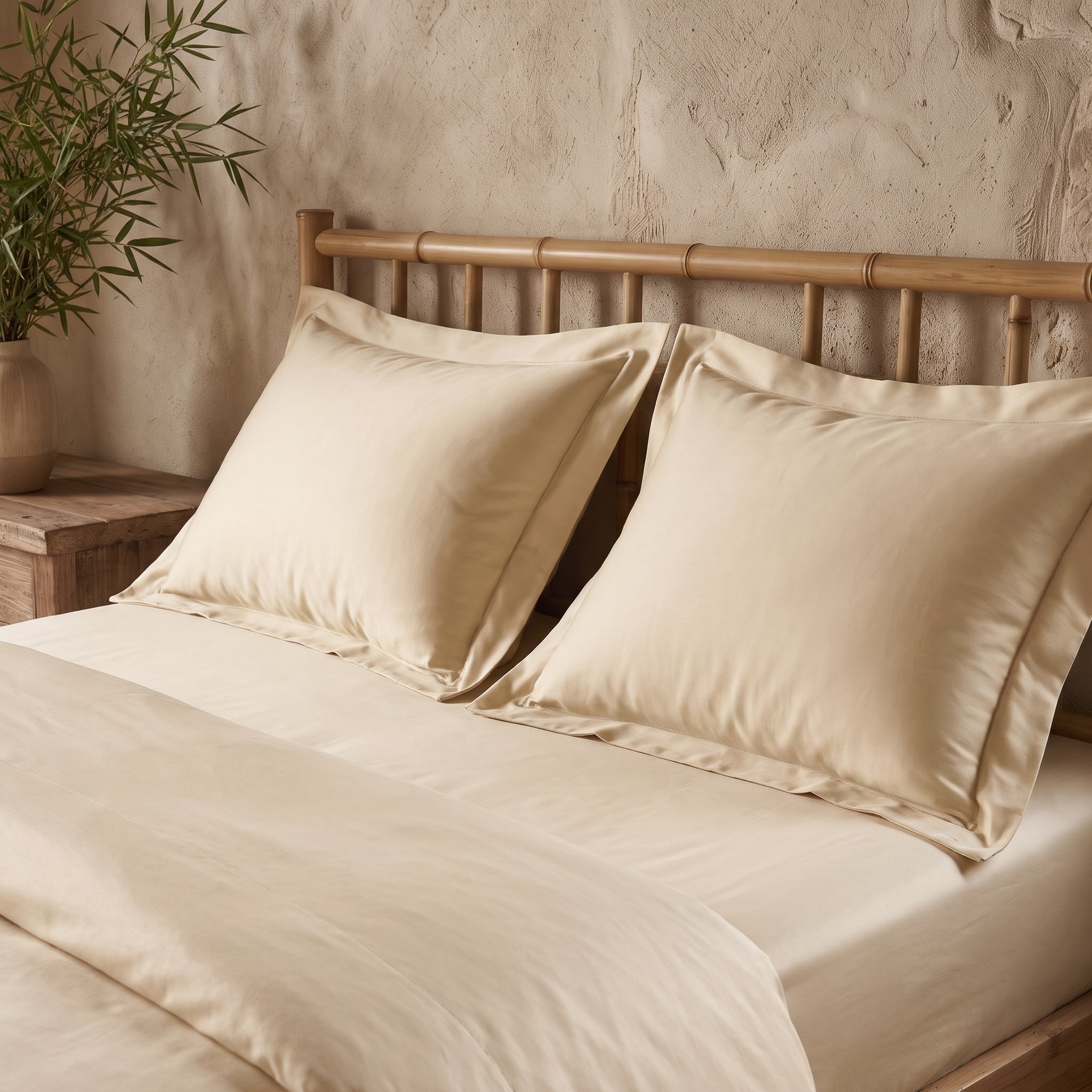 Daunex Coppia Federe Pure in Bamboo – 51x81 cm con 4 Volant e Patella 20 cm