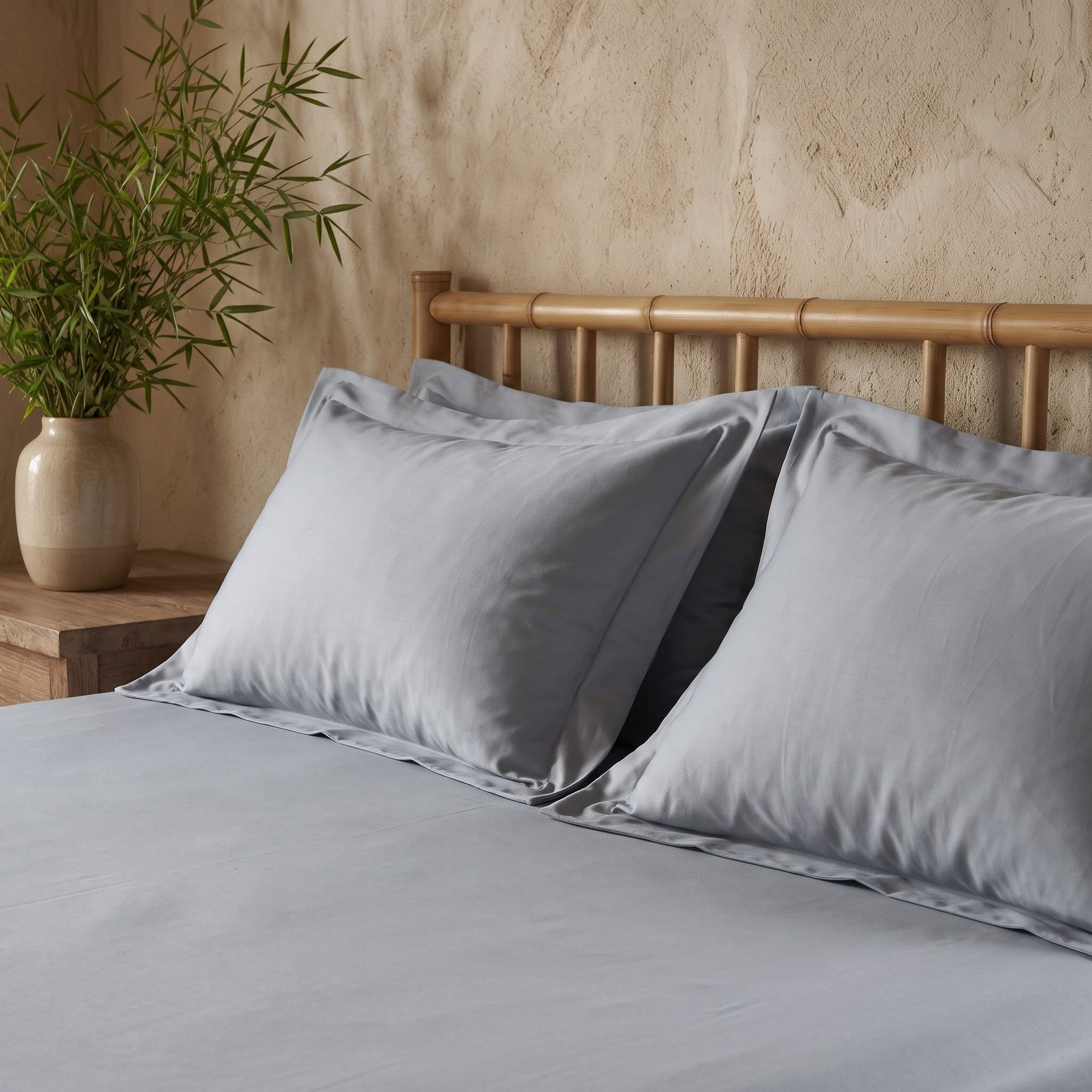 Daunex Coppia Federe Pure in Bamboo – 51x81 cm con 4 Volant e Patella 20 cm