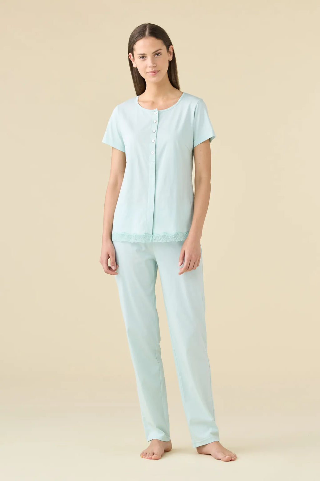 Pigiama Donna in Cotone Verde con Pantalone Lungo