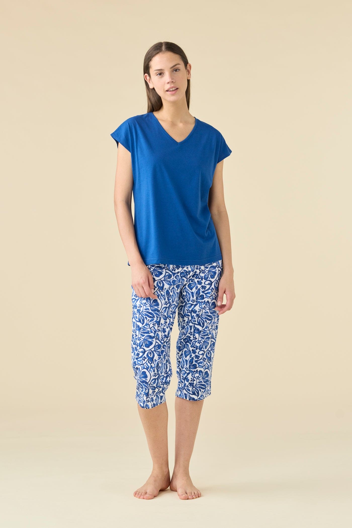 Pigiama Donna Cotone Manica Corta Pantalone Pescatore - Noidinotte