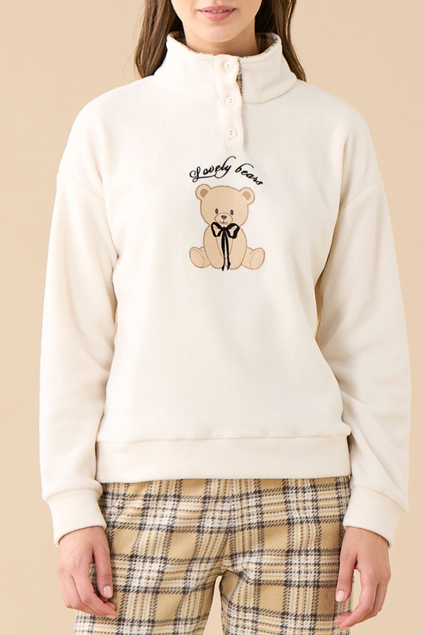 Pigiama Donna Micropile Cute Ribbons Beige dettaglio 2