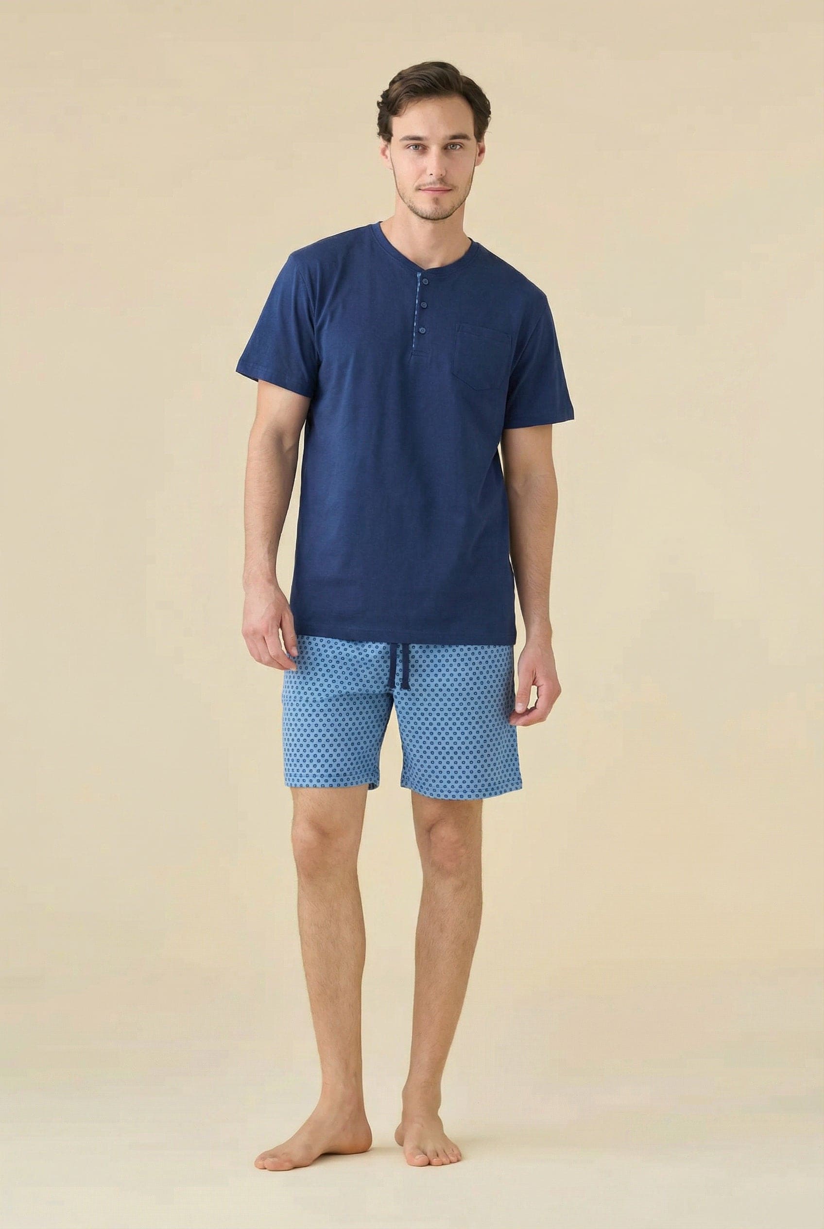 Pigiama Uomo Estivo in Jersey di Cotone Navy Dot - Noidinotte