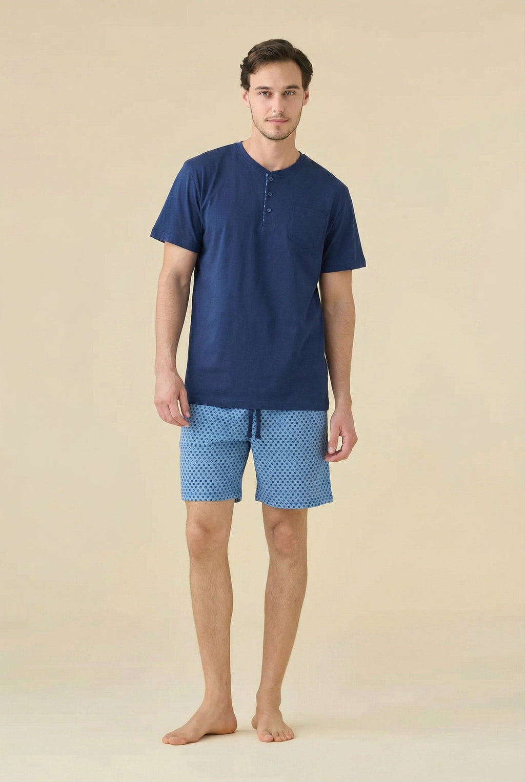 Pigiama Uomo Estivo in Jersey di Cotone Navy Dot - Noidinotte