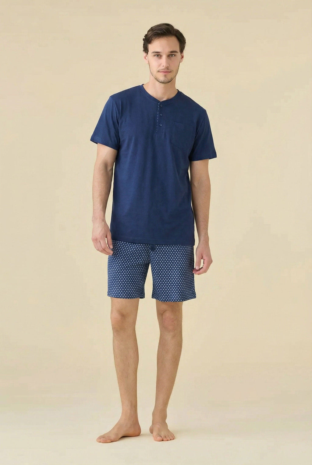 Pigiama Uomo Estivo in Jersey di Cotone Navy Dot - Noidinotte