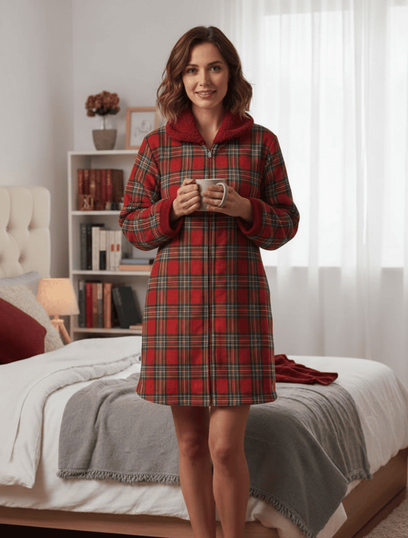 Vestaglia In Micropile Tartan Con Zip - Daunex