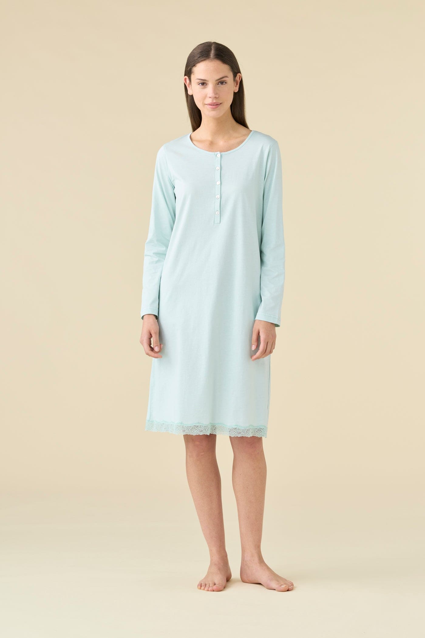 Camicia da Notte Donna Cotone Verde Manica Lunga Articolo Essential – Noidinotte