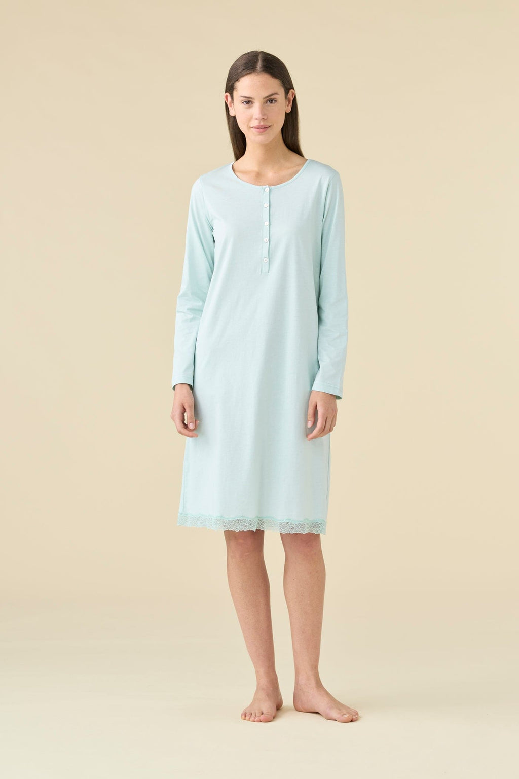 Camicia da Notte Donna Cotone Verde Manica Lunga – Noidinotte