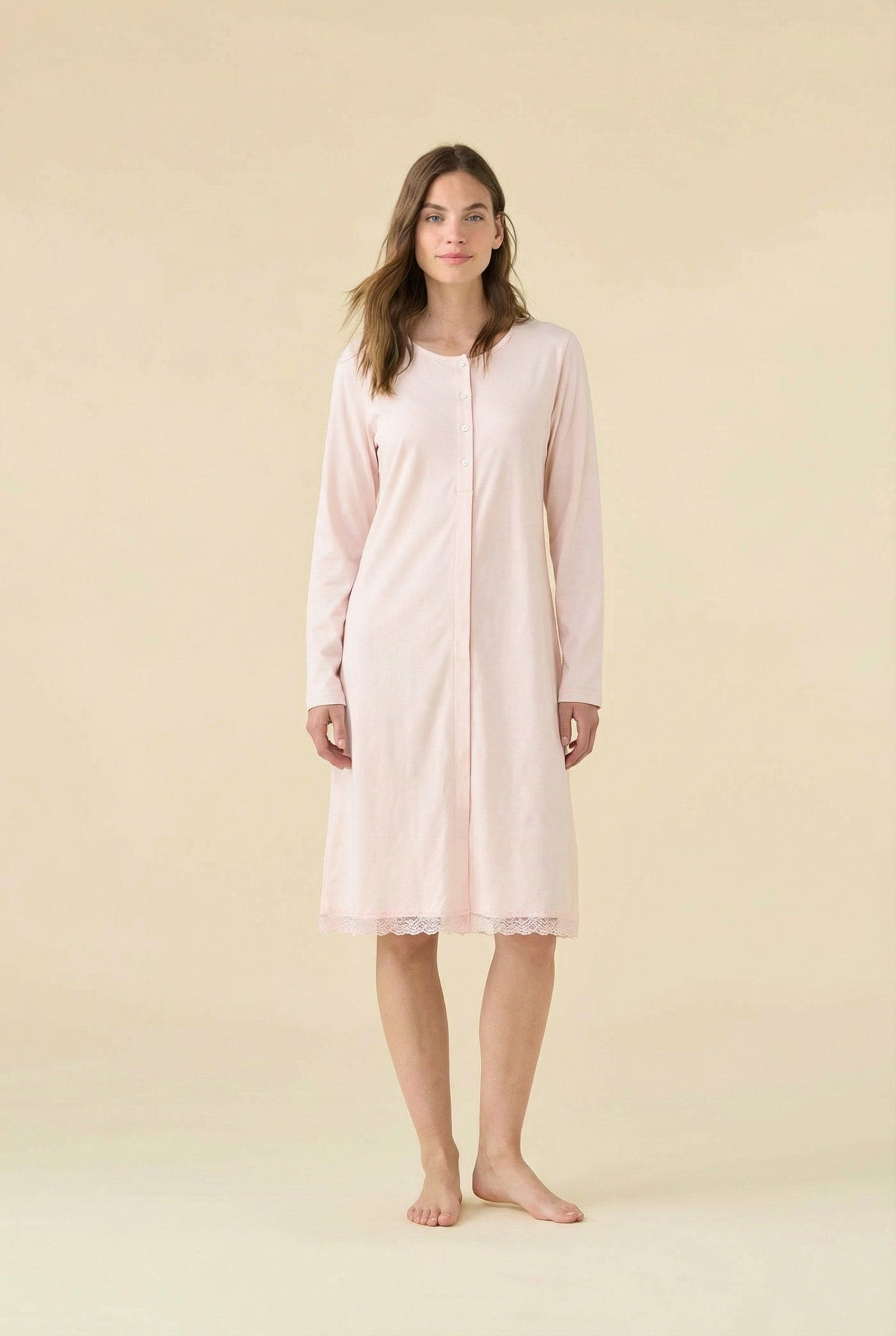 Camicia da Notte Donna Cotone Rosa Manica Lunga – Noidinotte