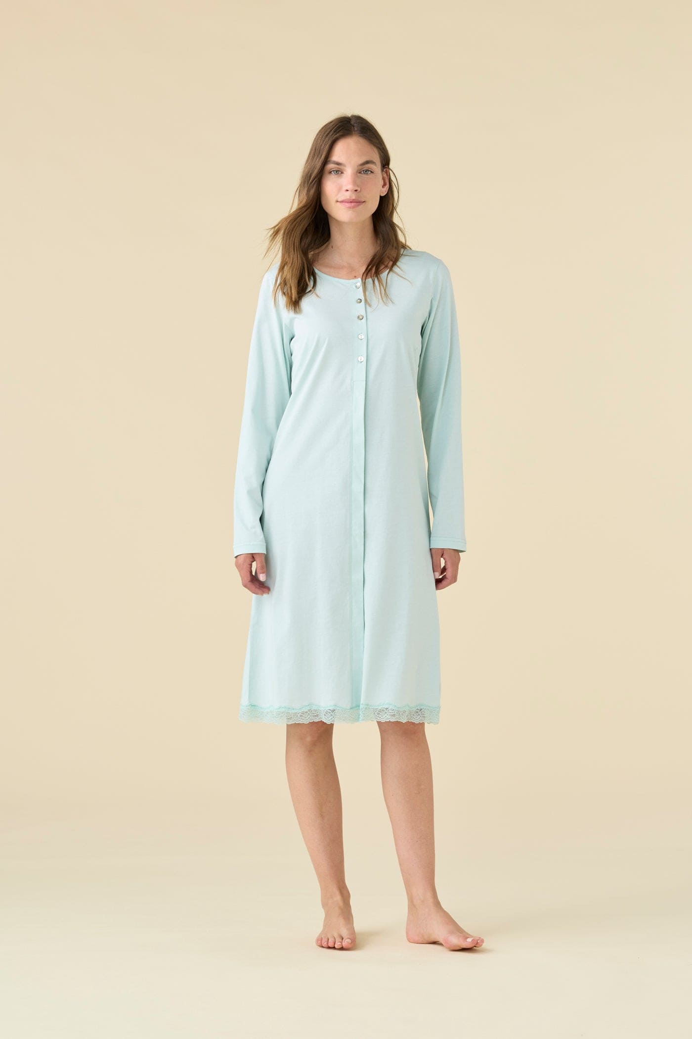 Camicia da Notte Donna Estiva Cotone Verde Manica Lunga – Noidinotte