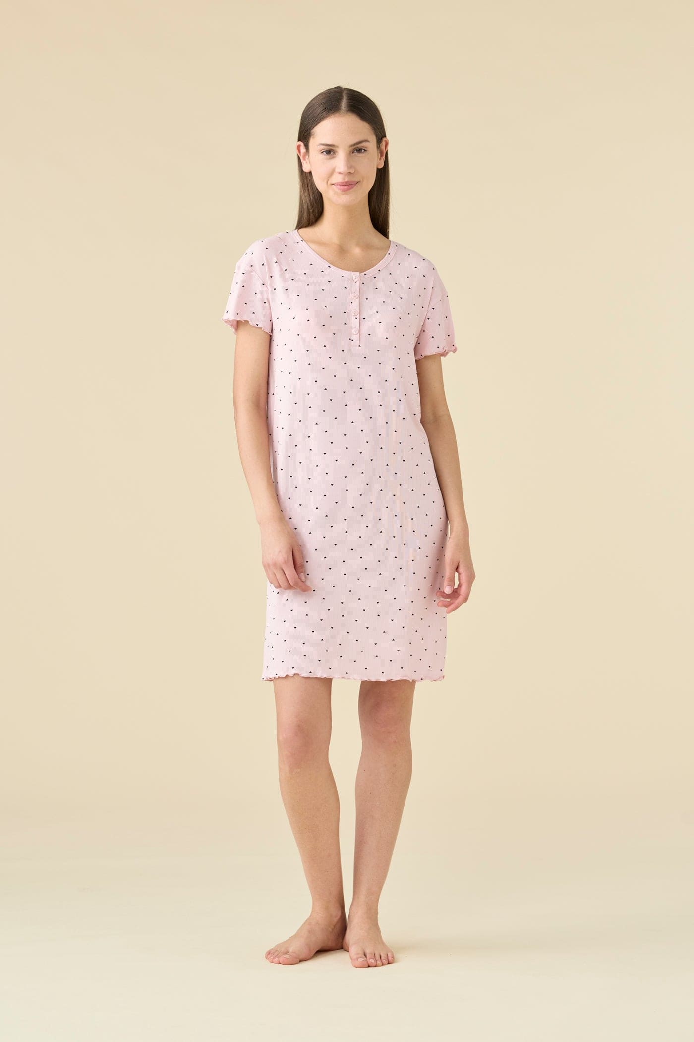 Camicia da Notte Donna Estiva in Costina Cotone e Viscosa Cuoricini