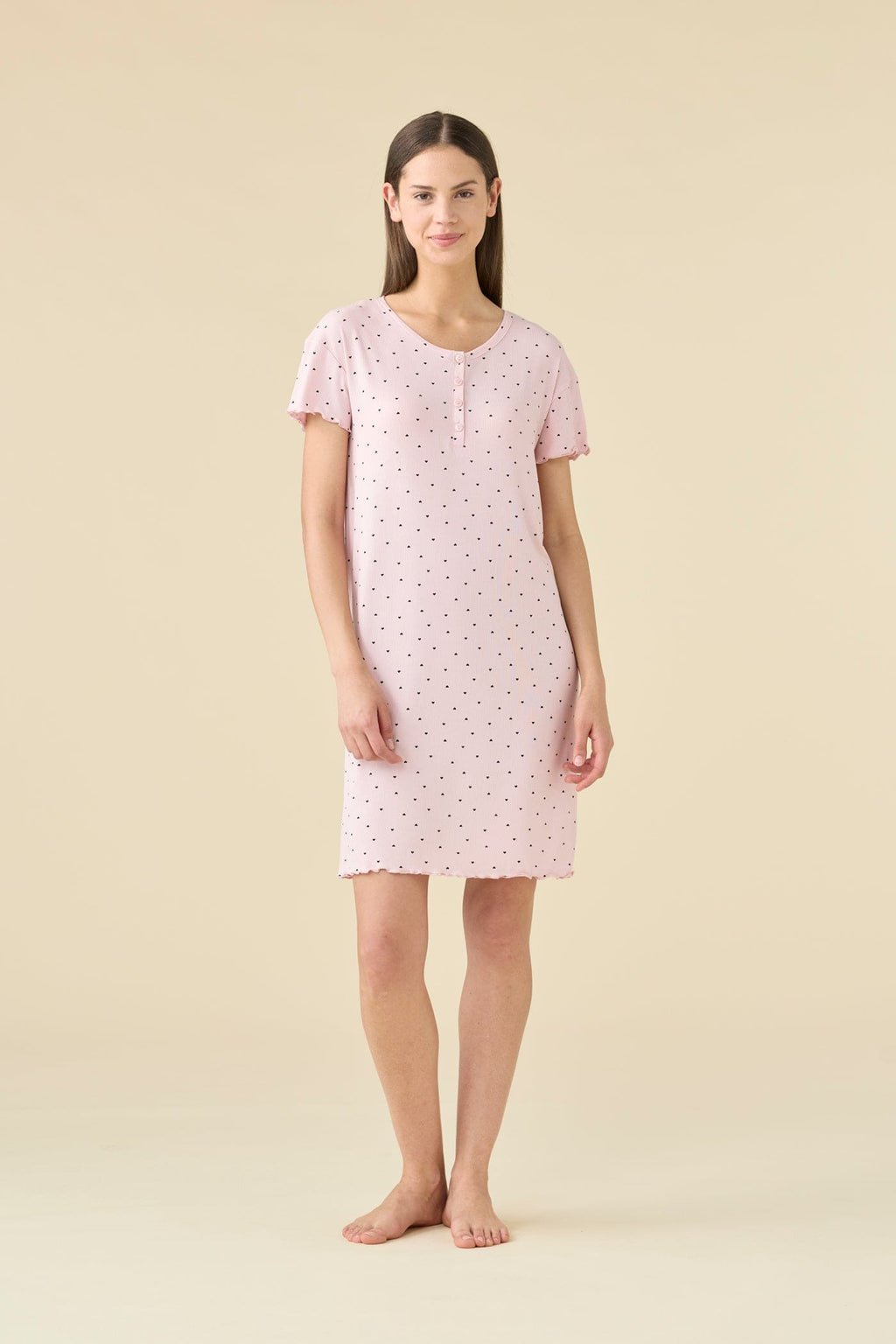 Camicia da Notte Donna Estiva in Costina Cotone e Viscosa Cuoricini