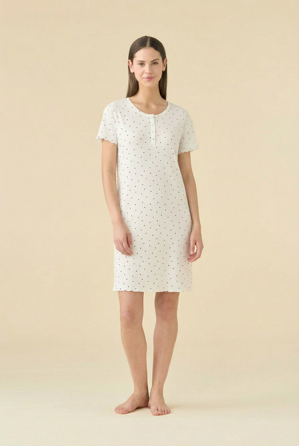 Camicia da Notte Donna Estiva in Costina Cotone e Viscosa Cuoricini