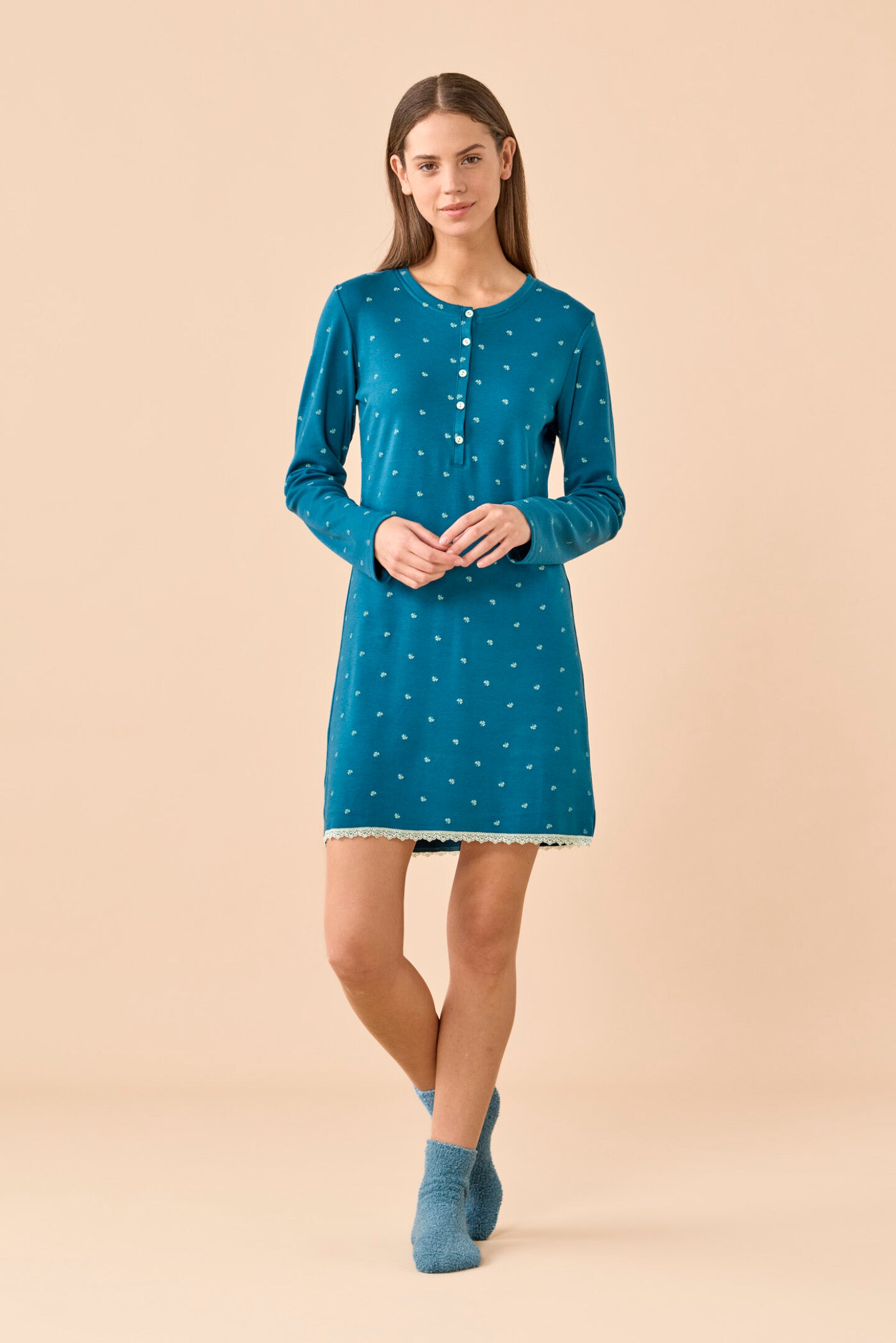Camicia da Notte Donna Caldo Cotone Taglie Forti Noidinotte LA003661
