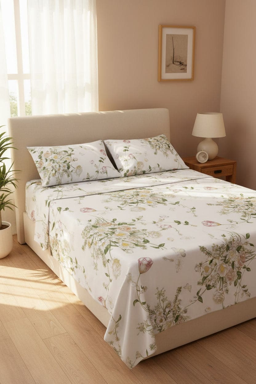 Mirabello Completo Letto 240x290 fondo bianco Bouquet Erika