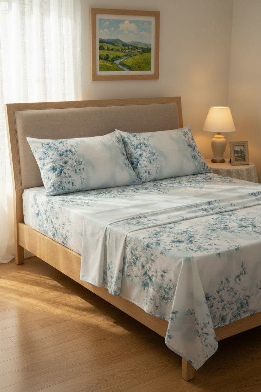Mirabello Completo Letto 240x290 fondo azzurro Mandorlo in Fiore