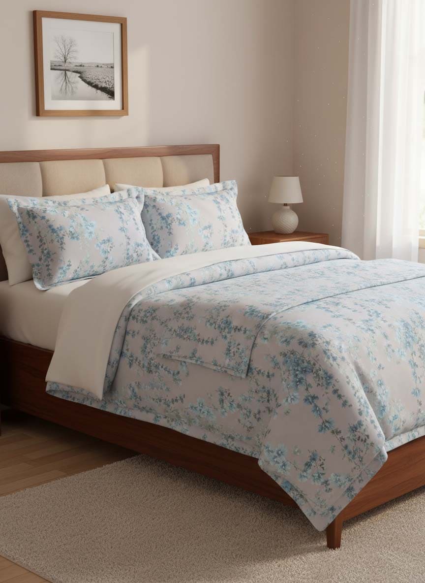 Parure Copripiumino 100% Cotone Percalle Stampato Malva - Mirabello