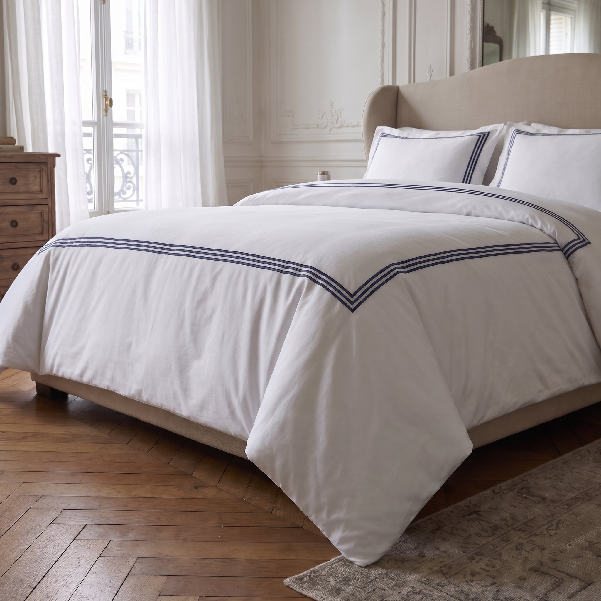 Parure Copripiumino Luxury Satin Ricamato Daunex – 255x200 + 2 Federe 51x81 – 100% Cotone Satin Raso 60