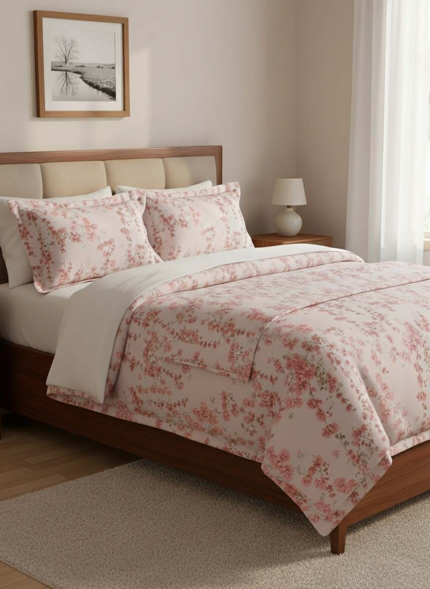 Parure Copripiumino 100% Cotone Percalle Stampato Malva - Mirabello