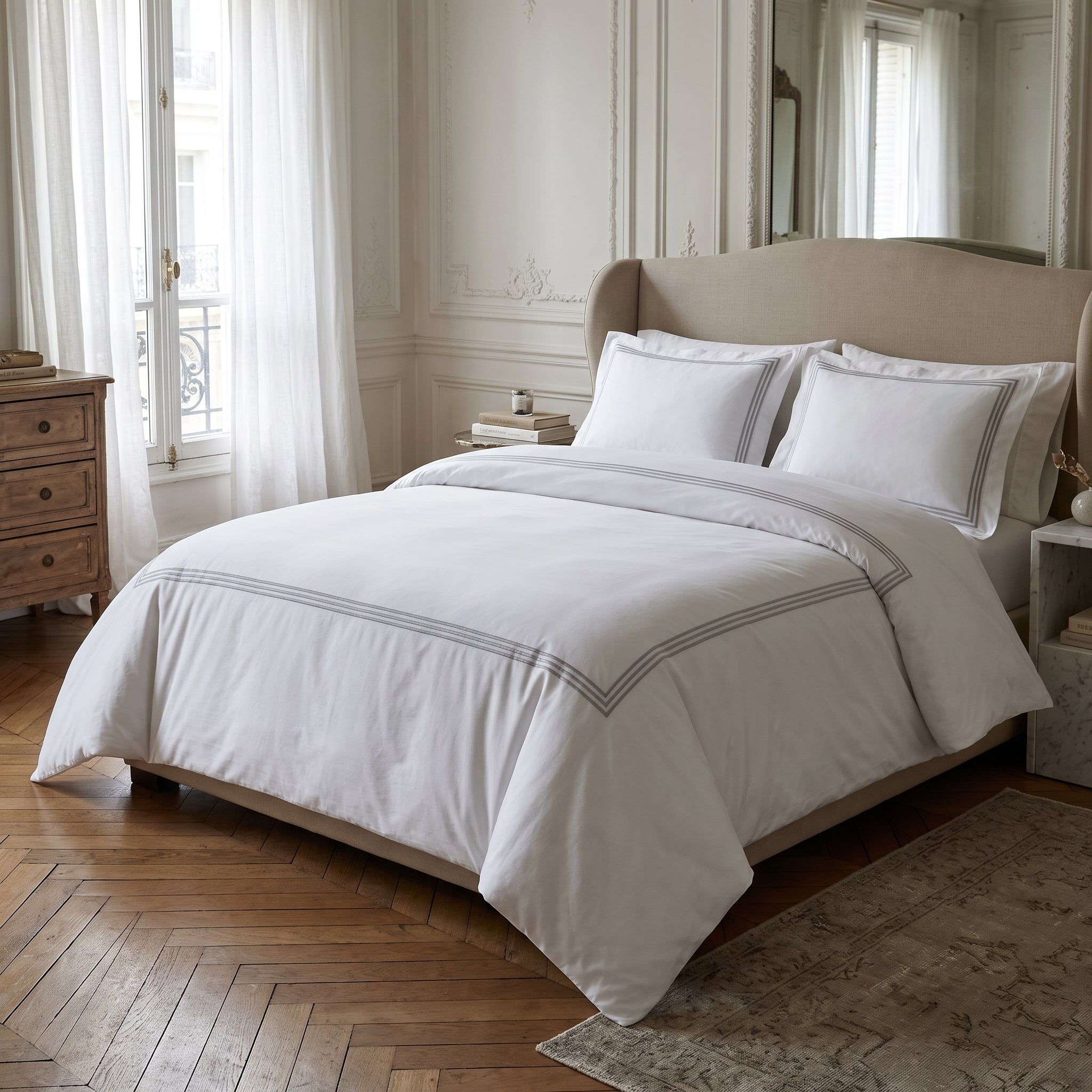 Parure Copripiumino Luxury Satin Ricamato Daunex – 255x200 + 2 Federe 51x81 – 100% Cotone Satin Raso 60