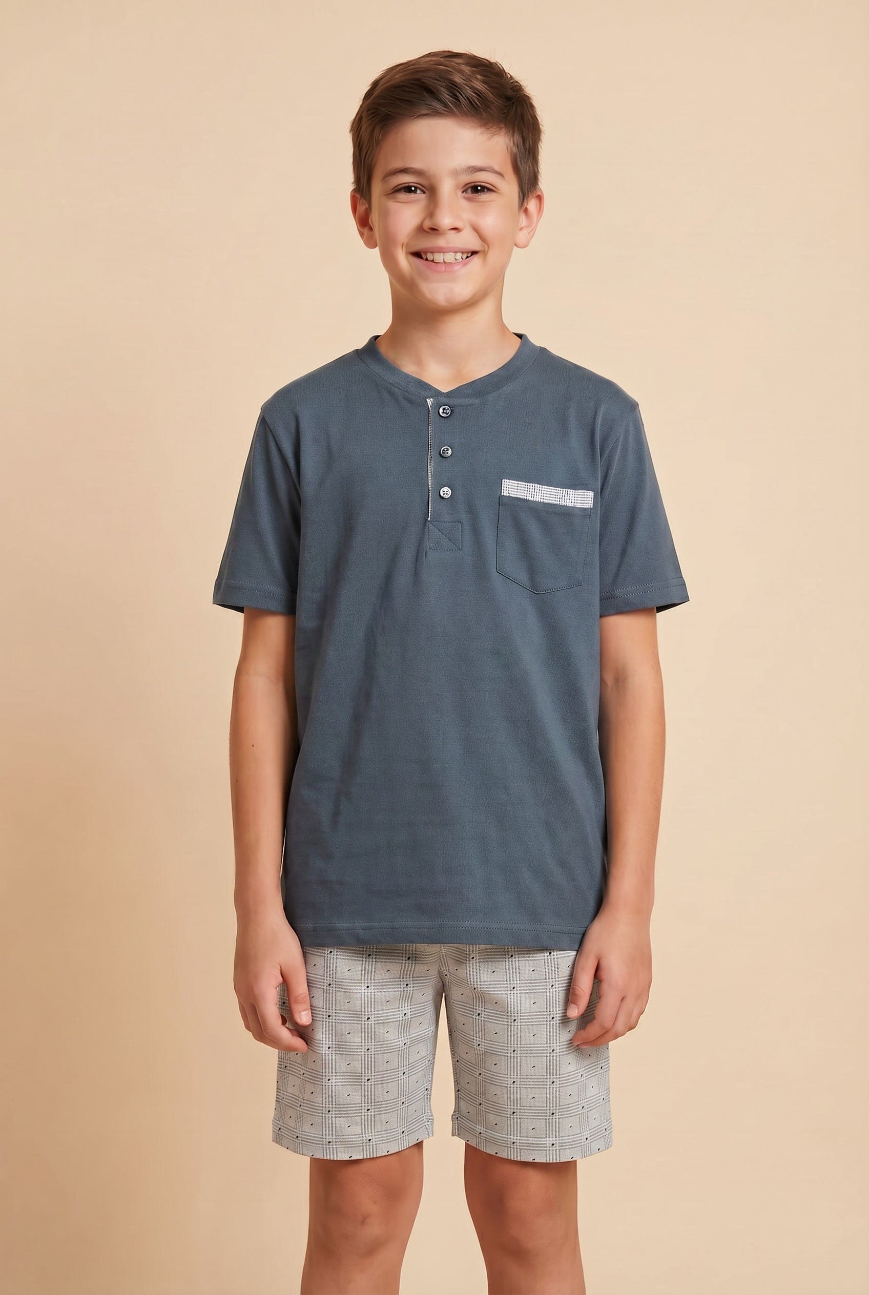 Pigiama Ragazzo in Cotone con Motivo Geometrico KC4195 - Karel