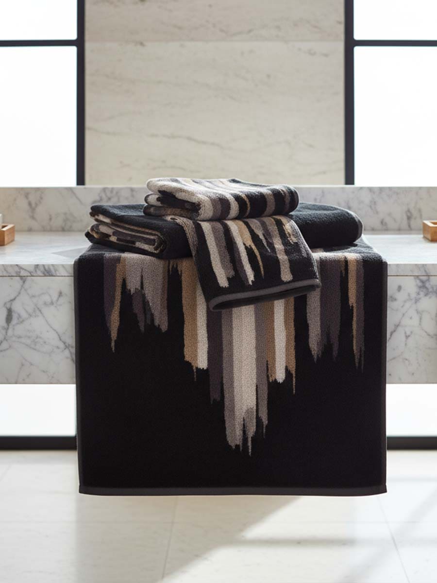 Set 1+1 Asciugamani Jacquard Fantasia Rigata - Carrara