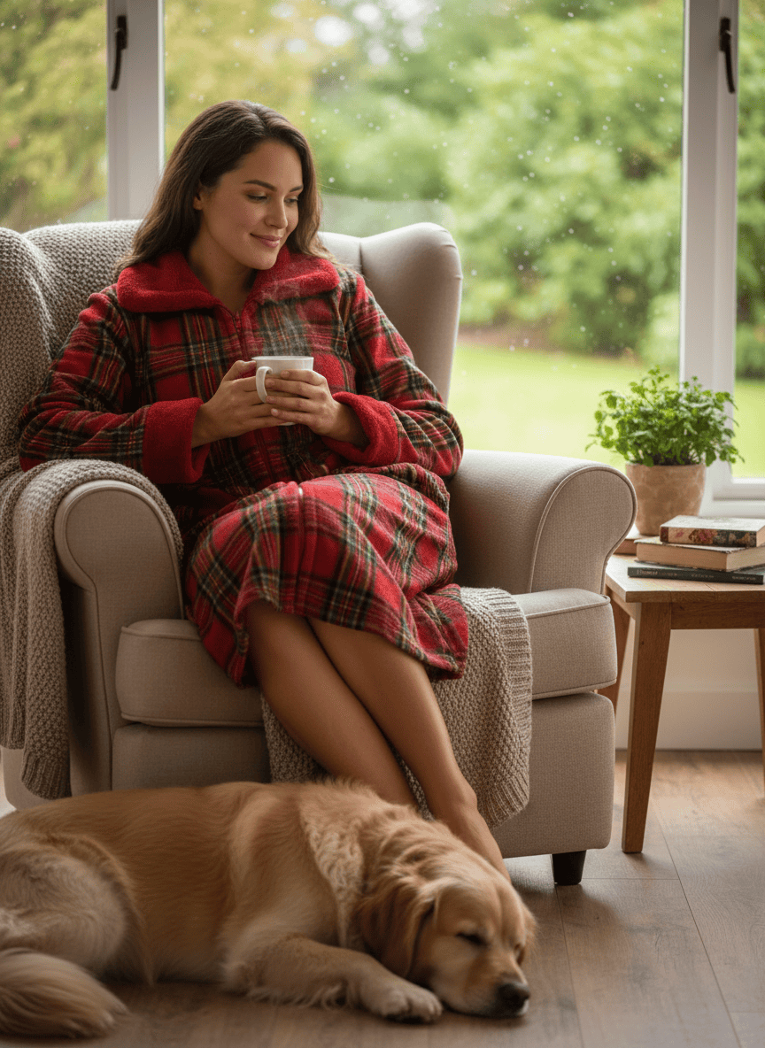 Vestaglia In Micropile Tartan Con Zip - Daunex