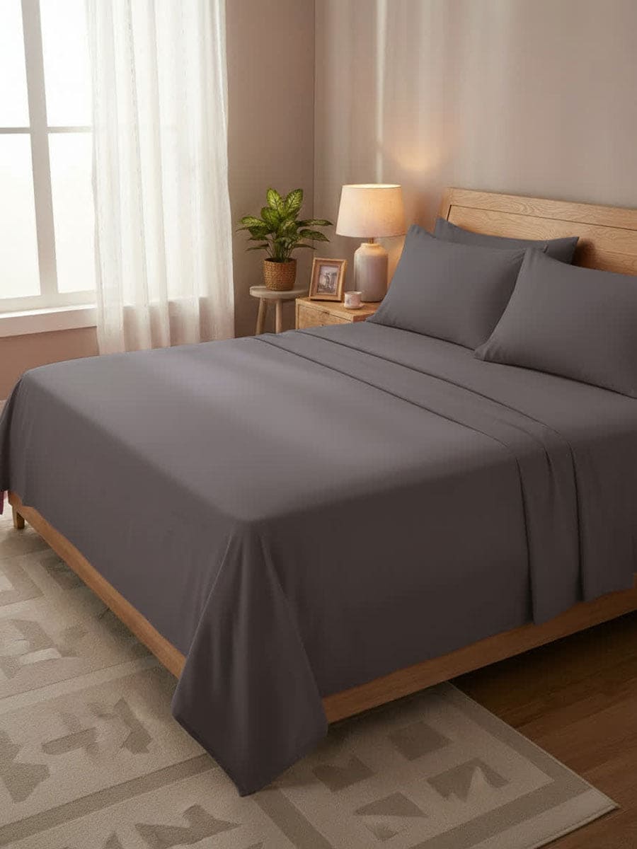 Completo Letto In Puro Cotone Naturale Tinta Unita Essenza - Daltex