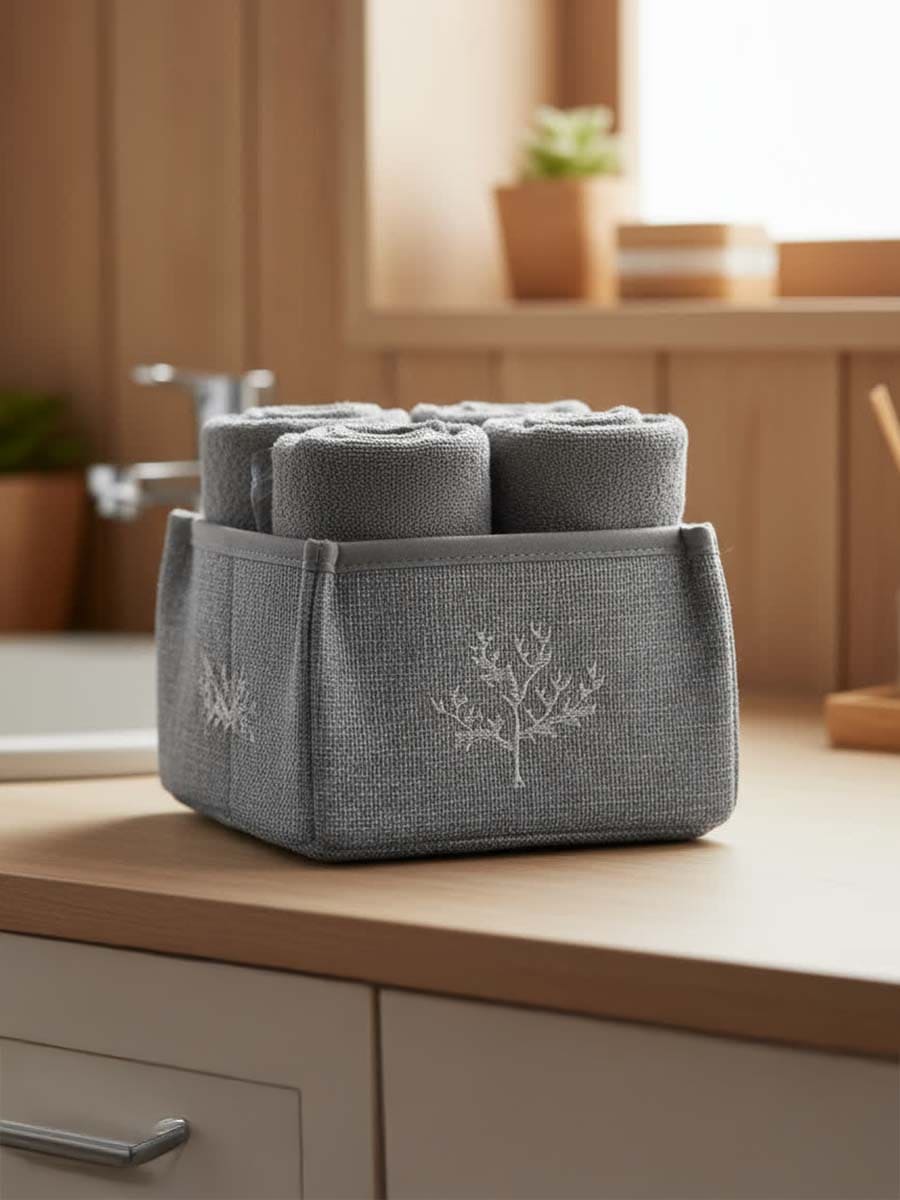 Cestino 4 Lavette con Bordino Corallo - Daunex