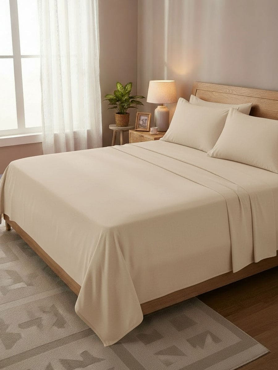 Completo Letto In Puro Cotone Naturale Tinta Unita Essenza - Daltex