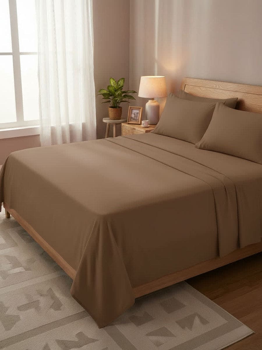 Completo Letto In Puro Cotone Naturale Tinta Unita Essenza - Daltex