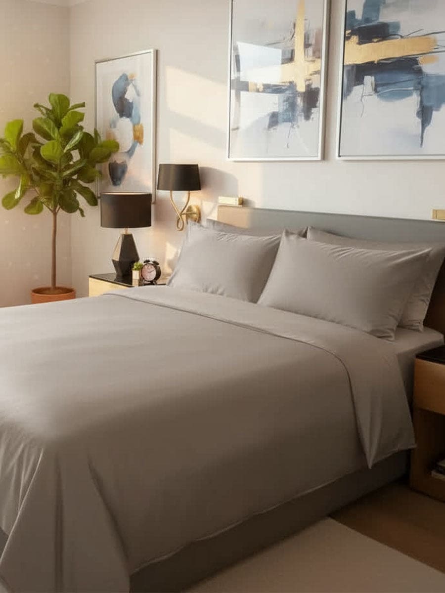 Completo Letto In Raso Di Puro Cotone Camelia - Daltex