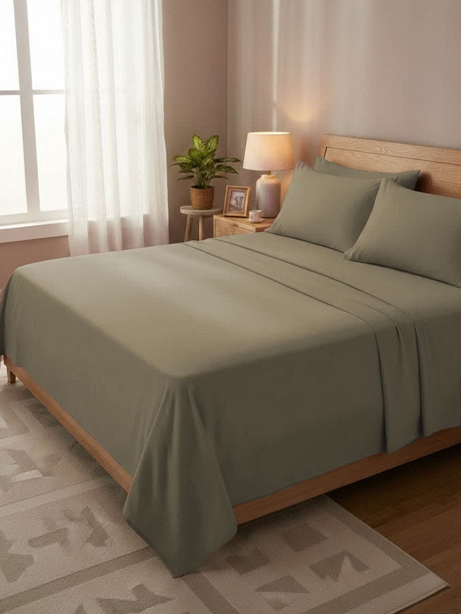 Completo Letto In Puro Cotone Naturale Tinta Unita Essenza - Daltex