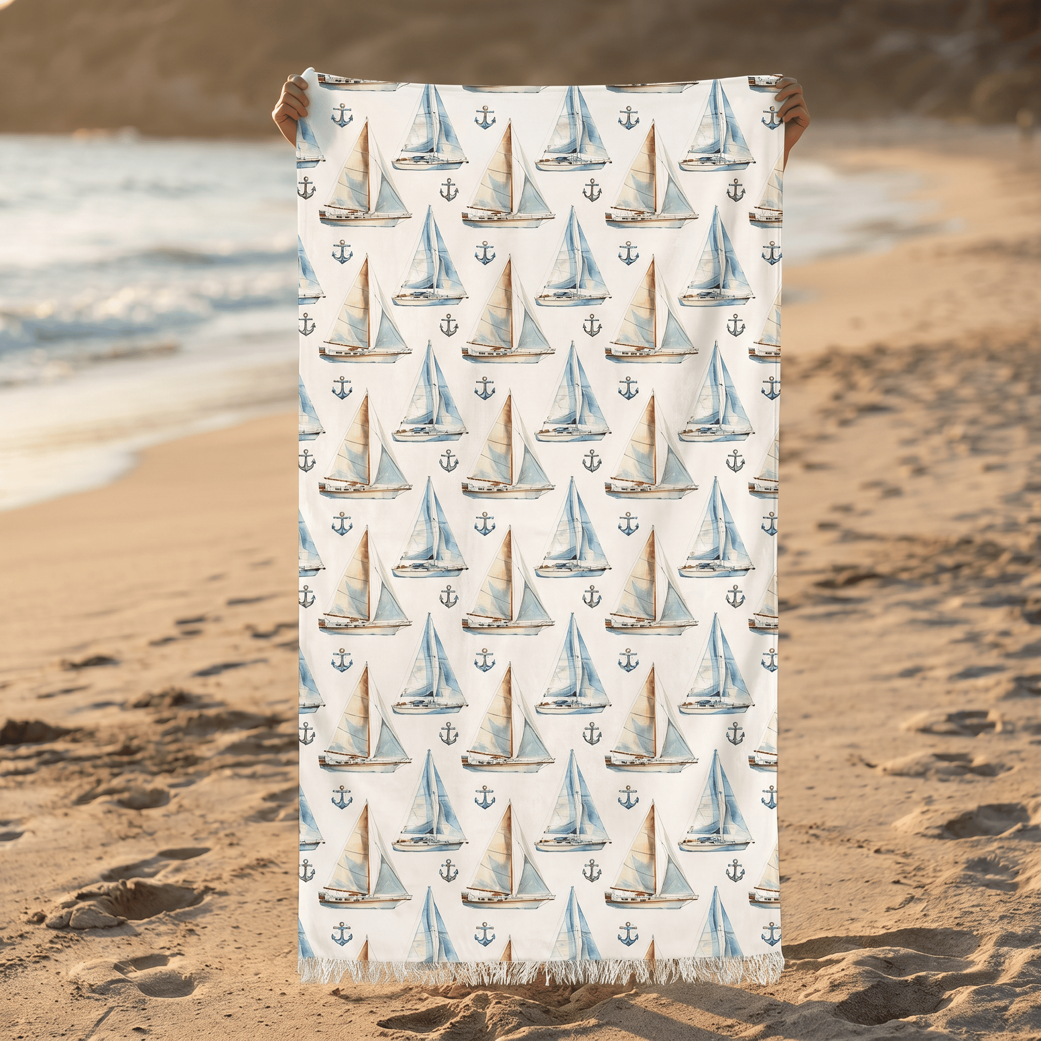 Telo Mare Microspugna 90x170 Regata con Frange - 100% Cotone