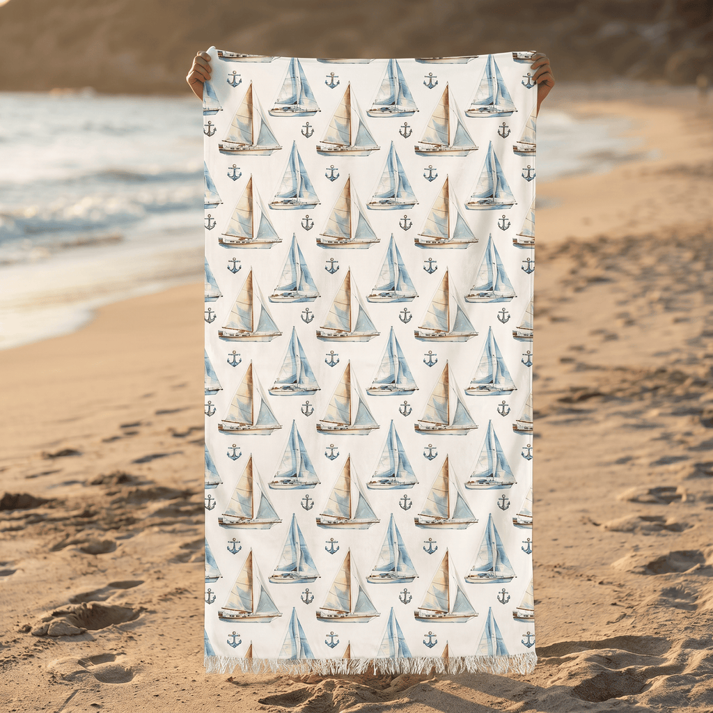 Telo Mare Microspugna 90x170 Regata con Frange - 100% Cotone