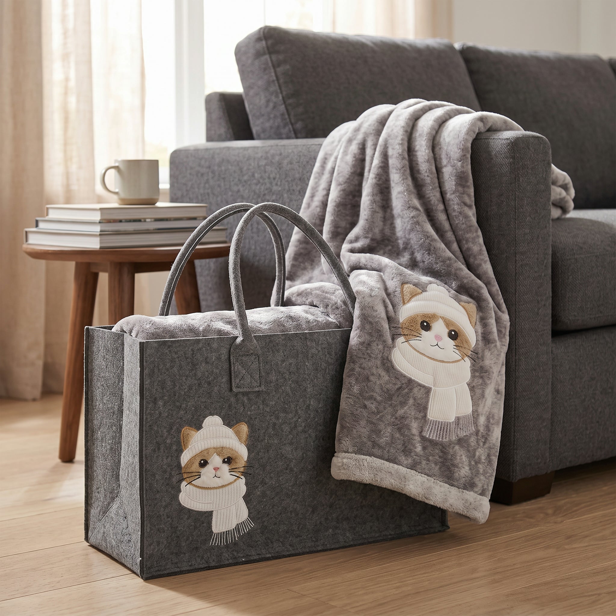 Plaid Morbidotto Friend Micio Coccolone Daunex – 130×160 cm, con Borsa in Feltro
