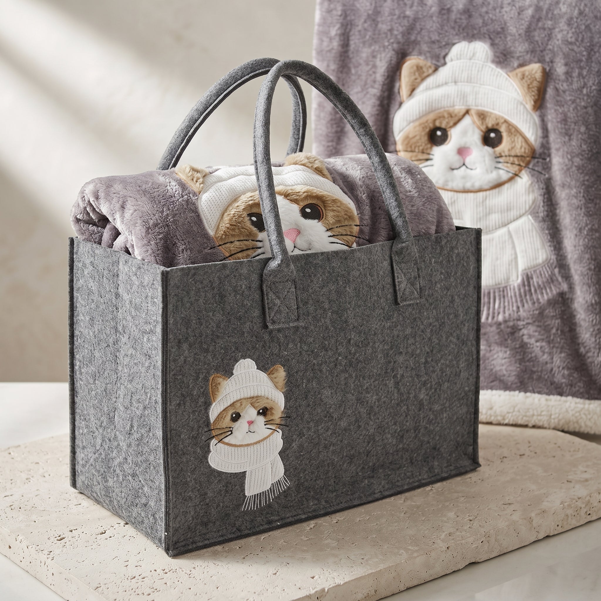 Plaid Morbidotto Friend Micio Coccolone Daunex – 130×160 cm, con Borsa in Feltro