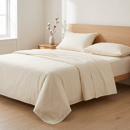 Completo letto Essenza Daltex – foto lifestyle modella, cotone naturale 100% Made in Italy