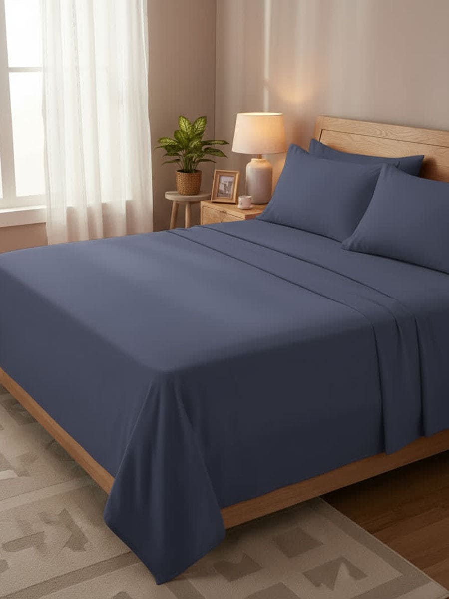Completo Letto In Puro Cotone Naturale Tinta Unita Essenza - Daltex