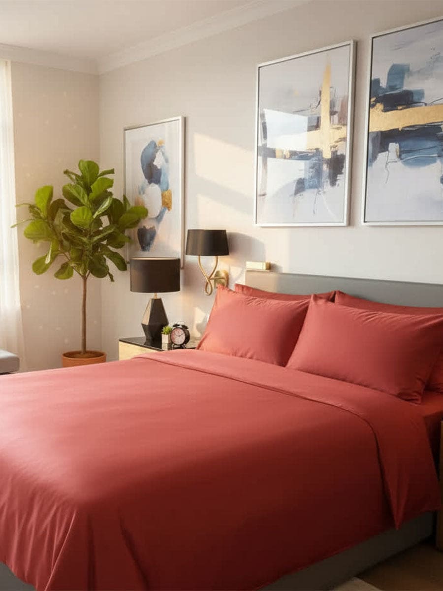 Completo Letto In Raso Di Puro Cotone Camelia - Daltex